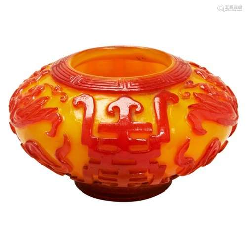 RED OVERLAY GLASS BRUSH WASHER QING DYNASTY, LATE 18TH/EARLY...