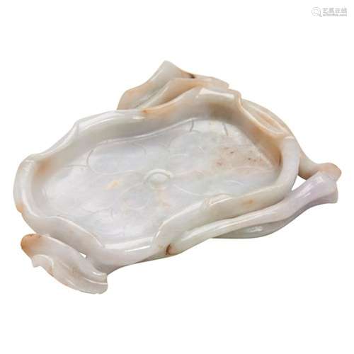 JADEITE 'LOTUS' BRUSH WASHER REPUBLIC PERIOD of naturalistic...