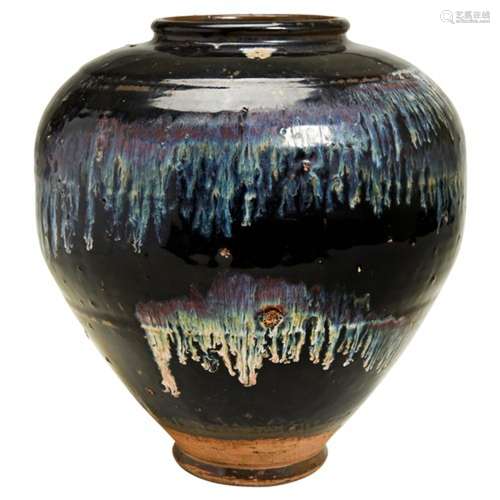 LARGE BLACK-GLAZED 'SPLASH' DECORATED JAR TANG-STYLE, 19TH C...