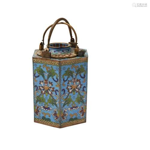 HEXAGONAL CLOISONNE WINE WARMER  LATE QING DYNASTY the sides...