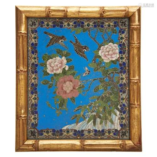 SMALL CLOISONNE PANEL LATE QING DYNASTY decorated in coloure...