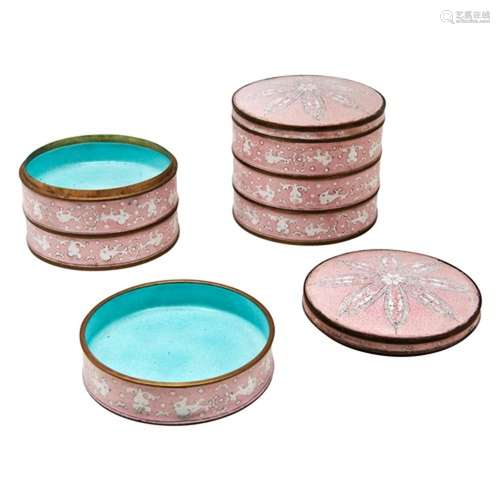 PAIR OF PINK ENAMEL STACKING BOXES QING DYNAST, 19TH CENTURY...