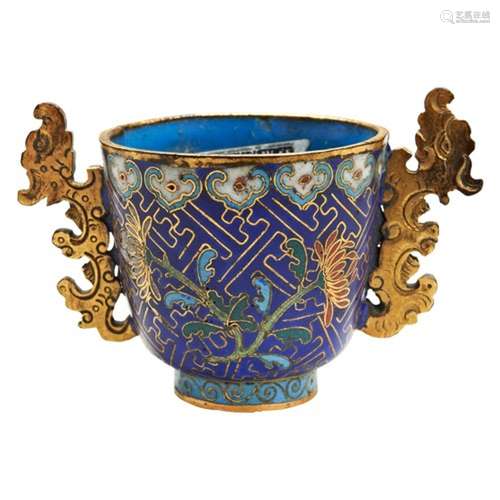 CLOISONNE AND GILT-BRONZE WINE CUP QINALONG PERIOD (1736-179...