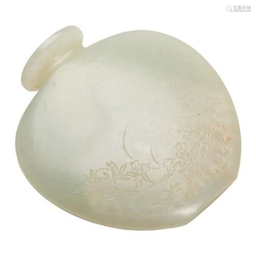 FINE INCISED GREENISH-WHITE JADE SNUFF BOTTLE QING DYNASTY, ...