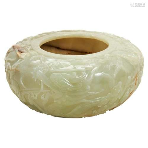 JADE 'DRAGON' BRUSH WASHER 20TH CENTURY the compressed ovoid...