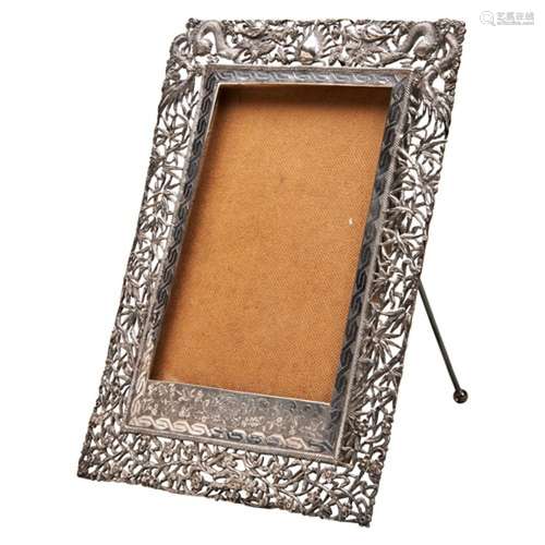 CHINESE EXPORT SILVER 'DRAGON' PICTURE FRAME LATE QING DYNAS...