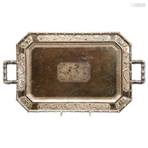 FINE CHINESE EXPORT SILVER TRAY, TU MAO XING OF JIUJIANG LAT...