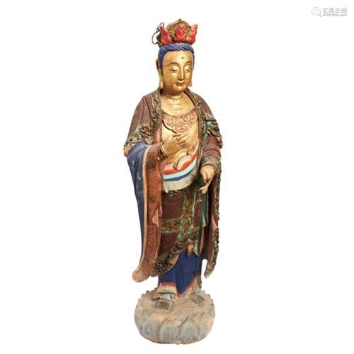 MONUMENTAL POLYCHROME PAINTED STUCCO BODDISATVA YUAN-MING DY...