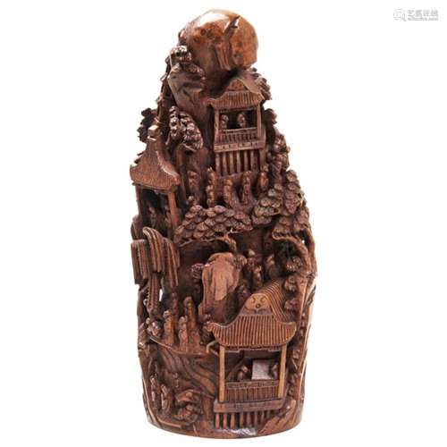 LARGE BAMBOO CARVING OF A MOUNTAIN QING DYNASTY, 19TH CENTUR...