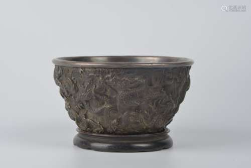 Copper Bowl with Sliver Body and Dragon Pattern