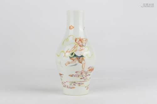 Famille-rose Enameled Olive-shaped Vase with ‘Be the champio...