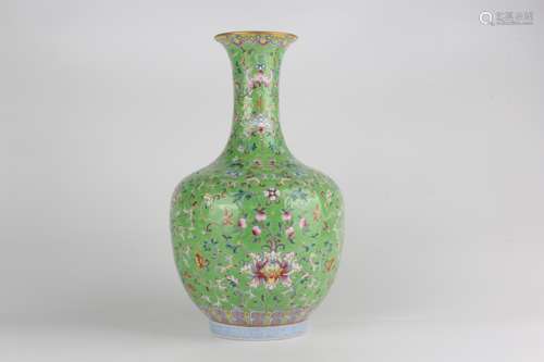 Color Enameled Vase with Gold-traced Design and Floral Patte...