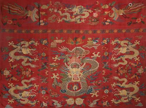 Chinese Silk Tapestry with Dragon and Phoenix Pattern