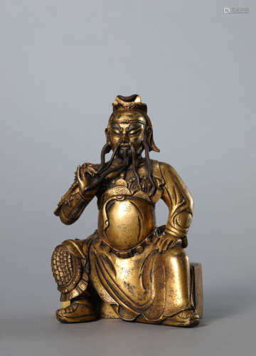 Gilded Copper Seated Statue of Guan Gong