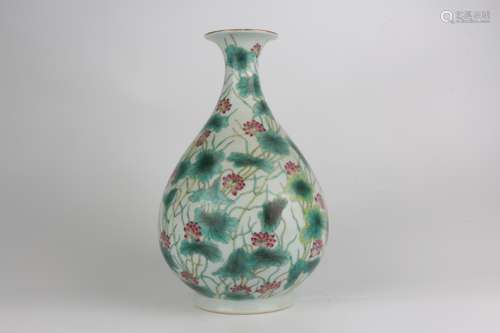 Famille-rose Enameled Yuhuchun Vase with Lotus Leaf Design, ...