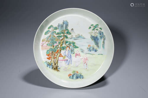 Famille-rose Enameled Mouth-folded Plate with Figure Stories...