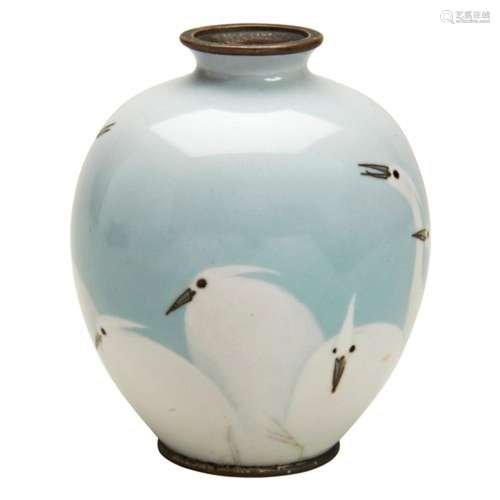 SMALL JAPANESE WIRELESS CLOISONNE VASE MEIJI PERIOD the ovoi...