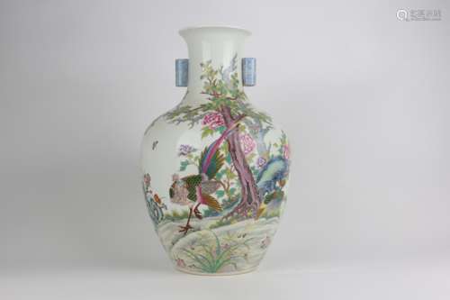 Color Enameled Vase with Bird and Poem Design, Qianlong Reig...