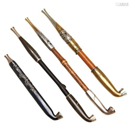 FOUR JAPANESE KISERU (PIPES) MEIJI PERIOD comprising one sil...