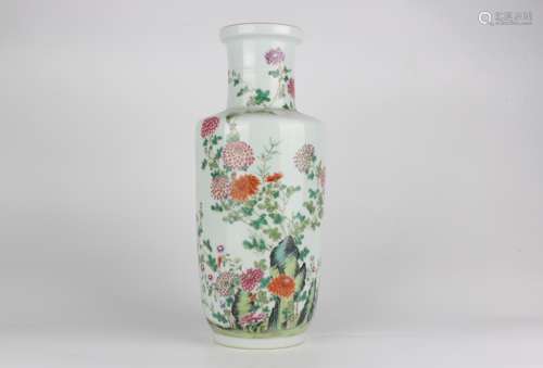 Famille-rose Enameled Club-shaped Vase with Floral and Poem ...