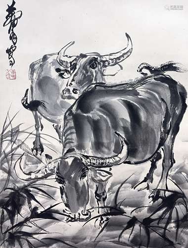 Double Cattle, Scroll, Huang Zhou