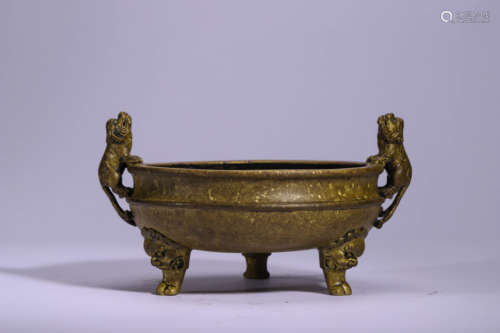 Tri-legged Censer with Gold Powder and Double Animal Ears