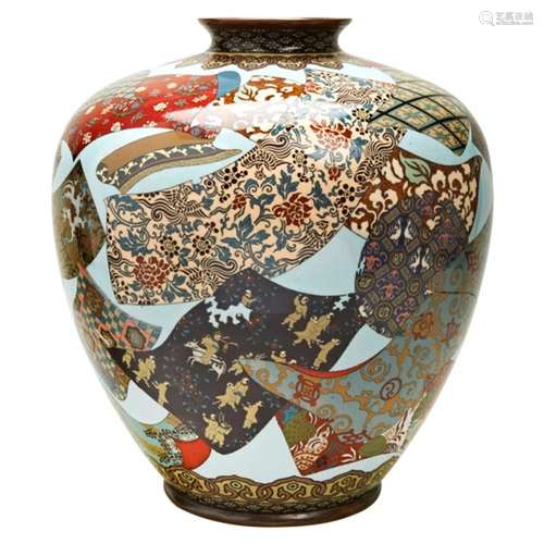 LARGE JAPANESE CLOISONNE BALUSTER VASE MEIJI PERIOD (1868-19...