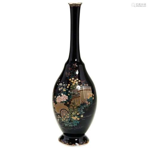 FINE BLUE-GROUND CLOISONNE VASE, ATTRIBUTED TO HAYASHI KODEN...