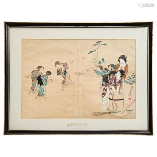 YOSHU CHIKANOBU (1838-1912) 19TH CENTURY two framed fold-out...