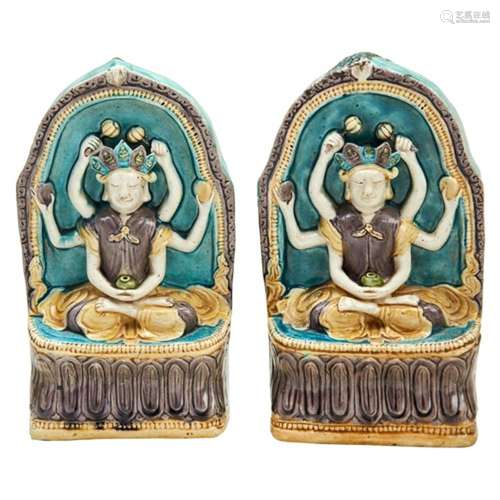 PAIR THAI-MARKET SANCAI-GLAZED RELIEF WALL PLAQUES  QING DYN...