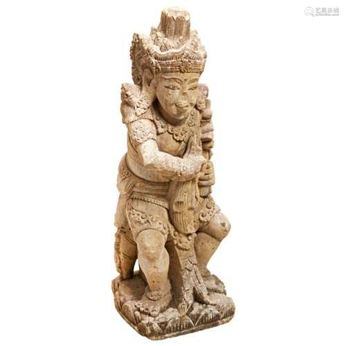 LARGE CARVED LAVA-STONE FIGURE OF VISHNU INDIA, 19TH CENTURY...