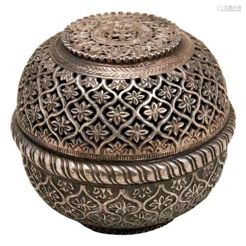 INDIAN SILVER POT POURRI BOX IN THE MUGHAL STYLE NORTH INDIA...