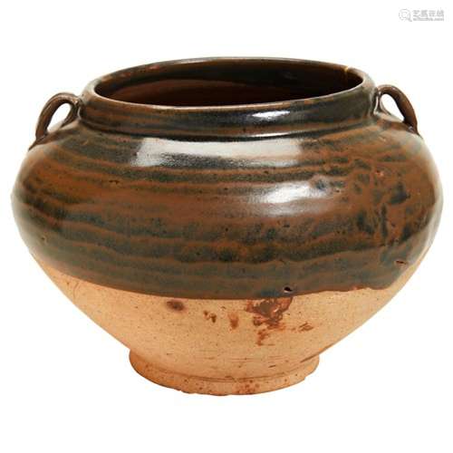 LARGE GLAZED POTTERY JAR SONG DYNASTY  the ovoid jar cobered...