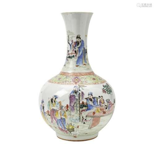 LARGE FAMILLE ROSE BOTTLE VASE  GUANGXU SIX CHARCTER AND POS...