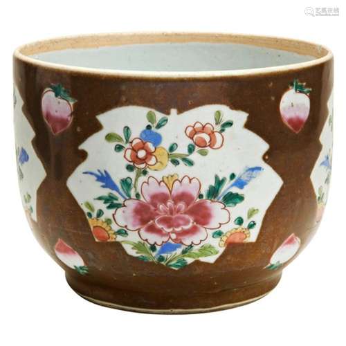 CHINESE EXPORT CAFE-AU-LAIT FAMILLE ROSE BOWL QING DYNASTY, ...