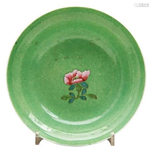 FAMILLE ROSE GREEN-GROUND 'LOTUS' BOWL QING DYNASTY, 19TH CE...