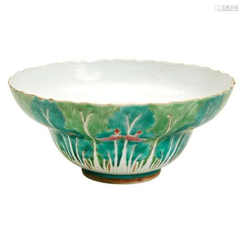 FAMILLE ROSE 'CABBAGE-LEAF' OGEE BOWL JIAQING SEAL MARK AND ...