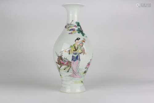 Famille-rose Enameled Olive-shaped Vase with Figures, Yongzh...