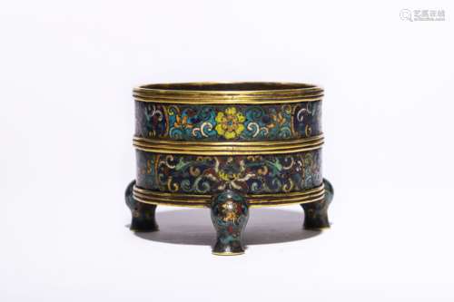 Gilded Copper Tri-legged Censer with Cloisonne Enamel