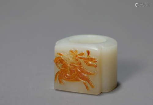 White Jade Thumb Ring with Figure Design