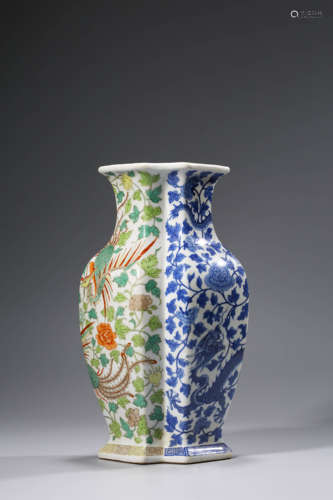 Blue-and-white Duo-bodied Vase with Famille Rose Design and ...