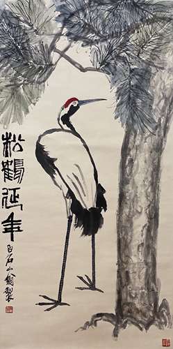 Pine and Crane (Longevity), Scroll, Qi Baishi