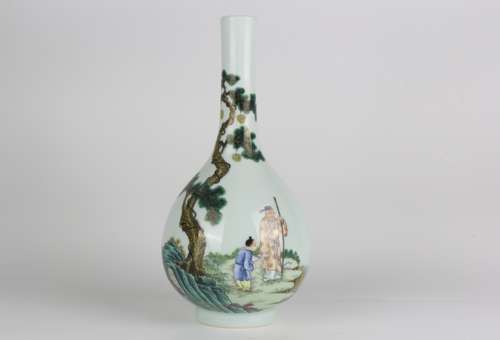 Famille-rose Enameled Gall-bladder Vase with Figures, Qianlo...