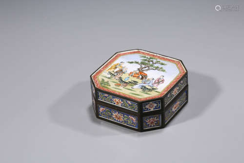 Copper-bodied Painted Enamel Covered Box