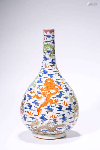 Famille-rose Enameled Gall-shaped Vase with Cloud and Dragon...