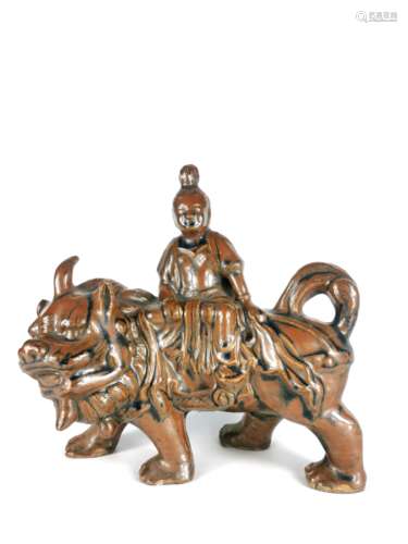 Flambed Glazed Porcelain Mount Sculpture of Bodhisattva