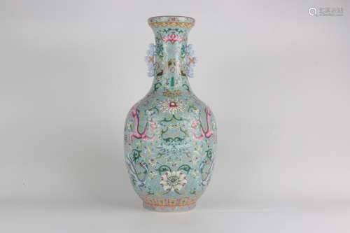 Famille-rose Enameled Double-ear Vase with Chi Dragon and Fl...