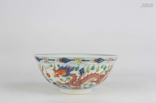 Colored Bowl with Two Dragons Frolicking with a Pearl Patter...