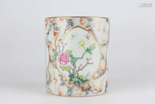 Famille-rose Enameled Brush Holder with Gold-traced and Ston...