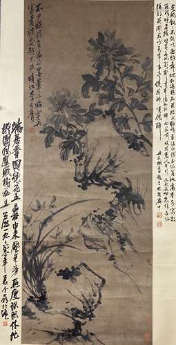 Peony, Orchid and Stone, Scroll, Li Fangying